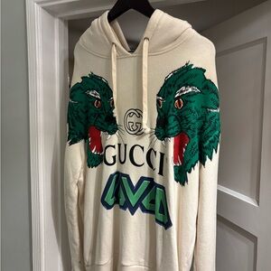 Liquidation Sale! Gucci Ivory Hoodie with Green Tiger Motif - Must go!